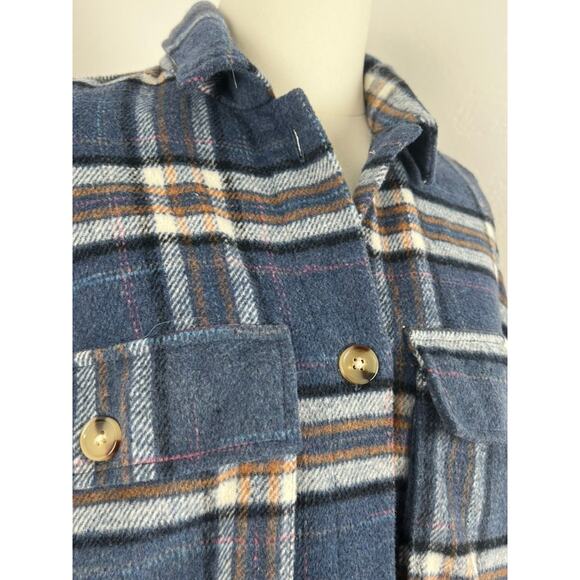 FLANNEL BLANKET JACKET Blue Plaid (Womens: Small) - Picture 8 of 11